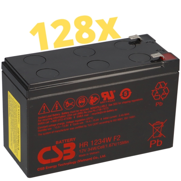 Akkusatz hochstrom passend zu APC Silcon SL20KHB2, bestehend aus 128 Akkus CSB HR 1234W F2. Lieferumfang